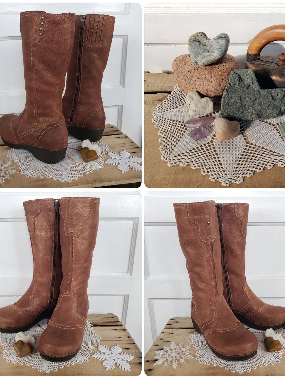 Copper Dansko Retro Boots Shimmer Suede Platform Crepe Disco Tall Boho 38 39 - Picture 5 of 15
